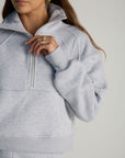 undone half-zip sweatshirt