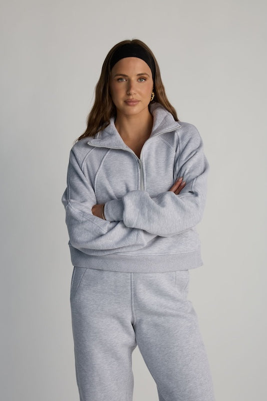 undone half-zip sweatshirt