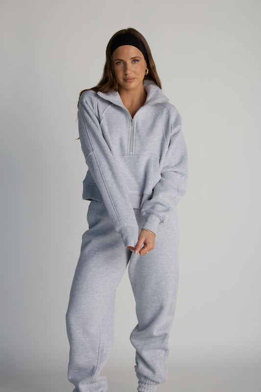 undone half-zip sweatshirt
