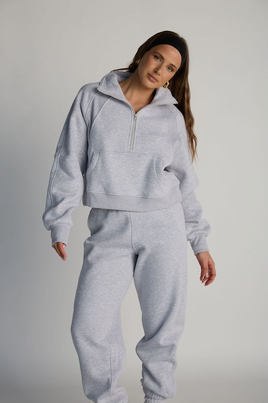 undone half-zip sweatshirt
