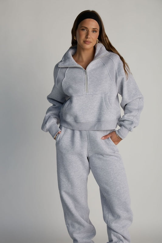 undone half-zip sweatshirt