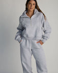 undone half-zip sweatshirt