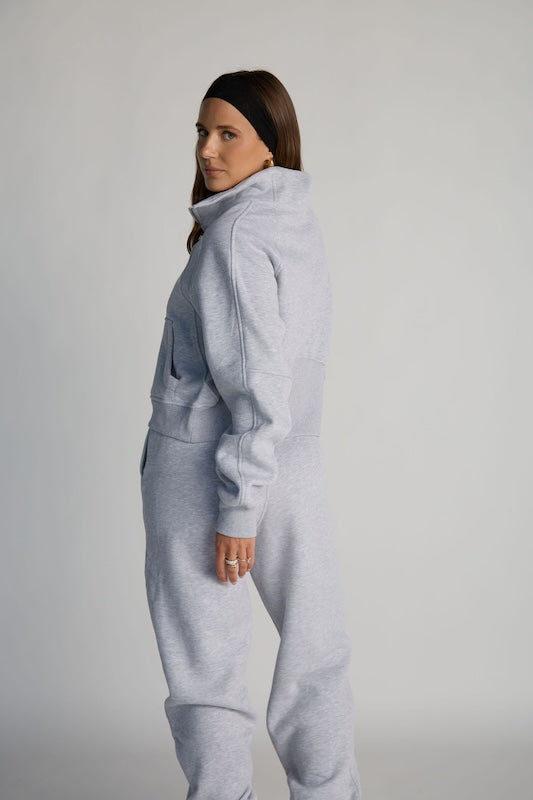 undone half-zip sweatshirt