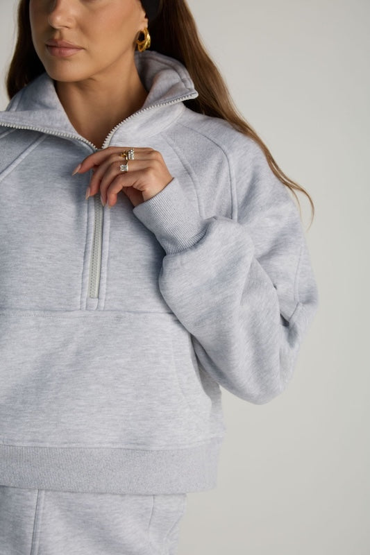 undone half-zip sweatshirt