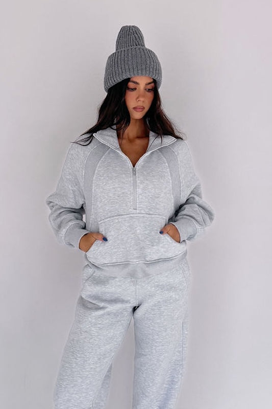 undone half-zip sweatshirt