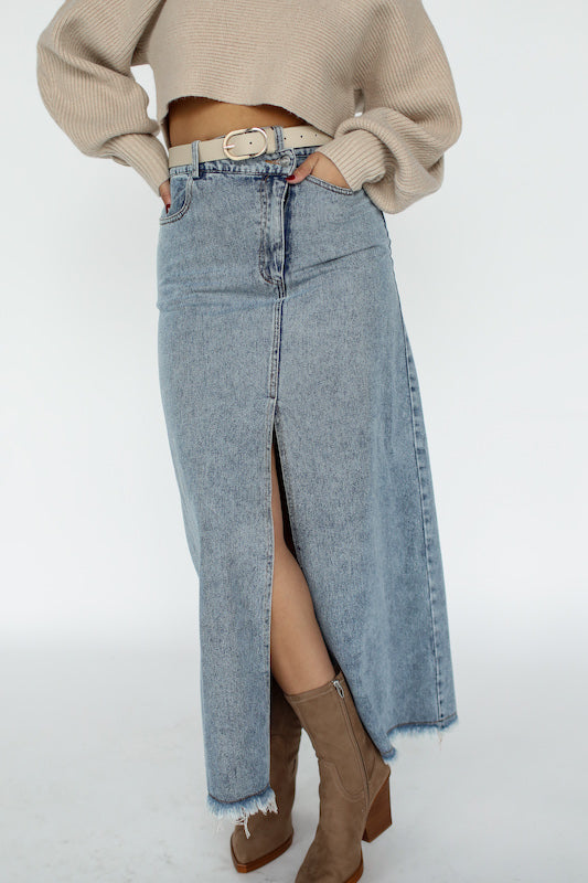 heartbreaker jean maxi skirt *restocked* – jane + willow